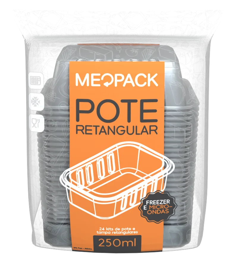 Pacote 24 potes retangular 250ml