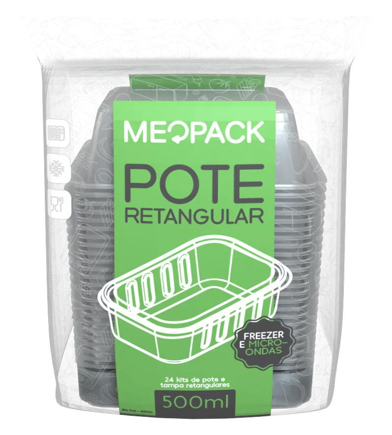 Pacote 24 potes retangular 500ml